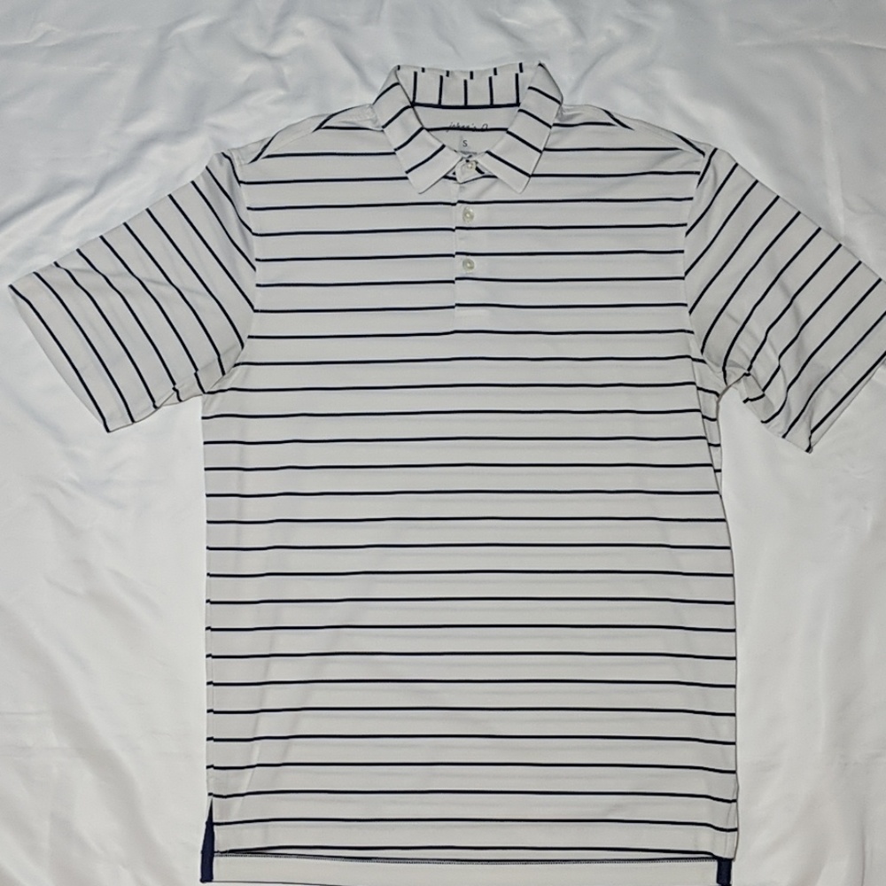 johnnie-O White Striped Athletic Polo